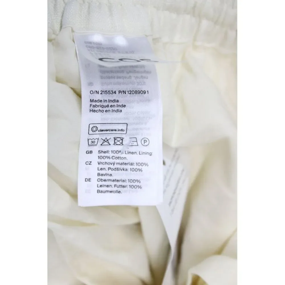 COS Womens Cropped Linen Pants Ivory Drawstring Casual Size 36